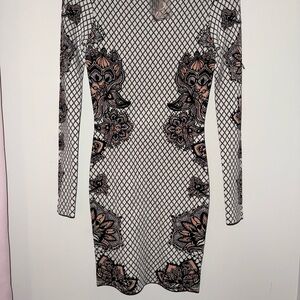 Elegant Black and Pink Floral Mesh Dress